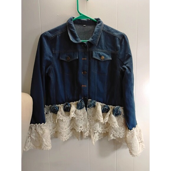 Women Short Denim Jackets lace combo Jackets | Size: S In excellent Pre-owned c - Picture 1 of 2